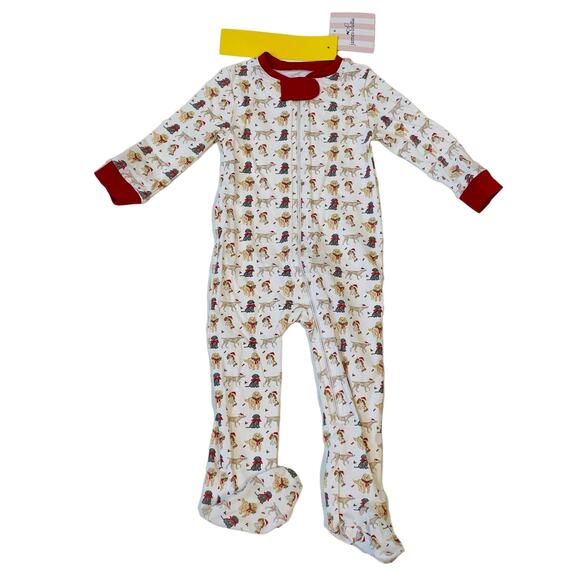NWT James & Lottie 3M Christmas Puppy Footed Romper - Picture 1 of 5